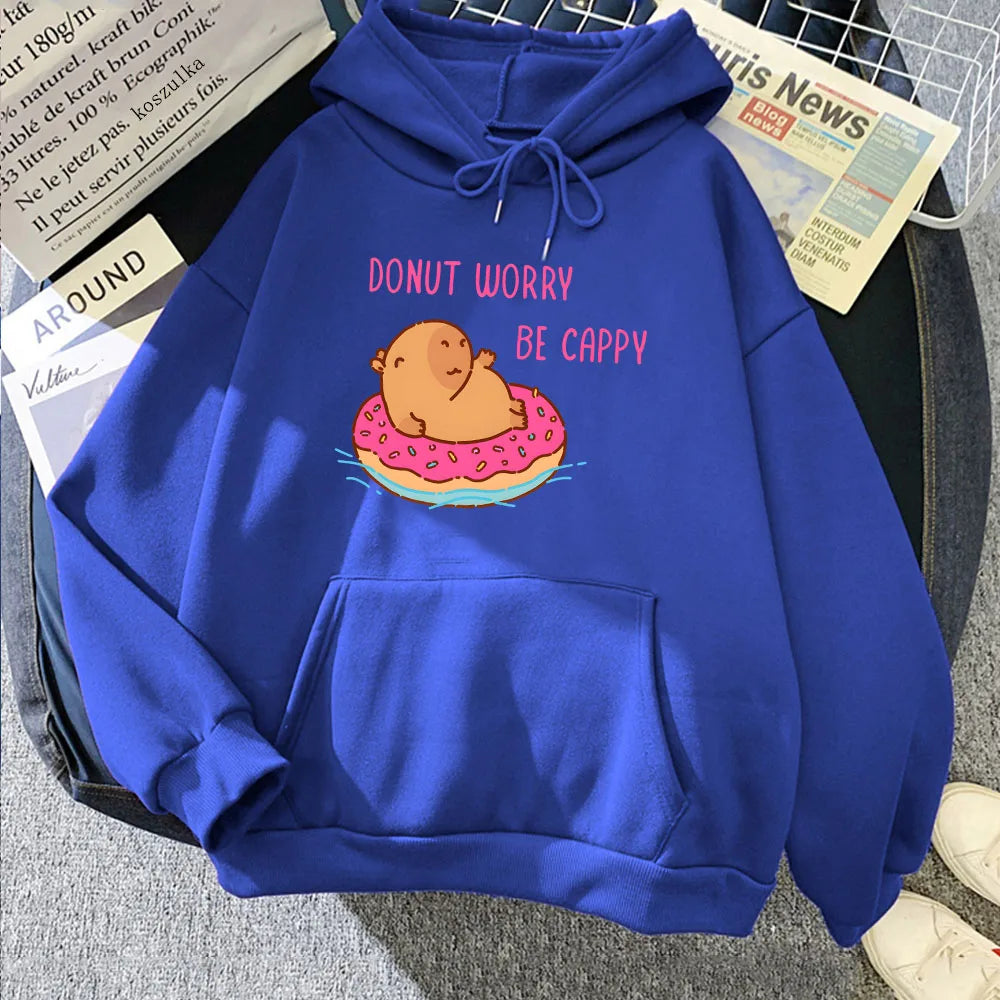 Capybara Floating Donut Don't Worry Be Cappy Unisex Hoodies-Kawaii Dream