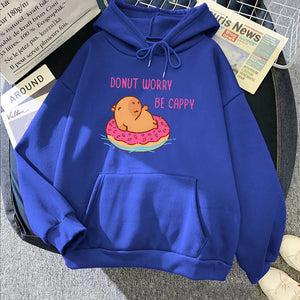 Capybara Floating Donut Don't Worry Be Cappy Unisex Hoodies-Kawaii Dream