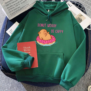 Capybara Floating Donut Don't Worry Be Cappy Unisex Hoodies-Kawaii Dream