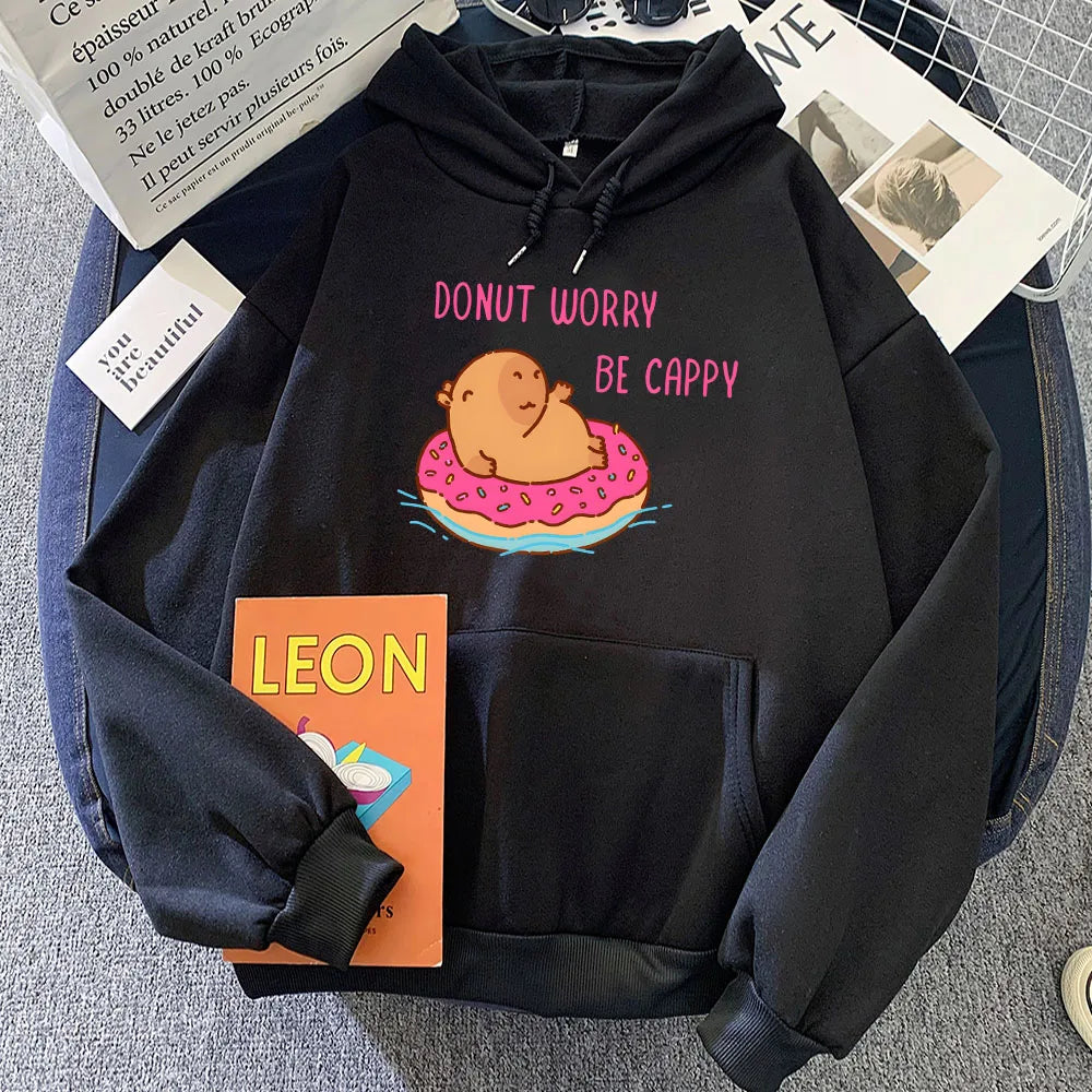 Capybara Floating Donut Don't Worry Be Cappy Unisex Hoodies-Kawaii Dream