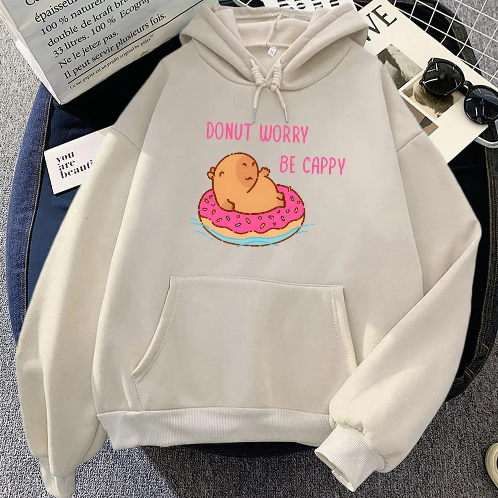 Capybara Floating Donut Don't Worry Be Cappy Unisex Hoodies-Kawaii Dream