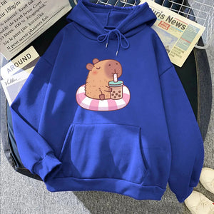 Capybara Floating & Sipping Bubble Tea Unisex Hoodie-Kawaii Dream