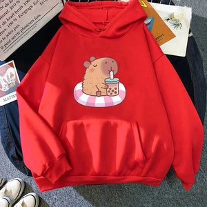 Capybara Floating & Sipping Bubble Tea Unisex Hoodie-Kawaii Dream