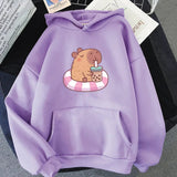Capybara Floating & Sipping Bubble Tea Unisex Hoodie-Kawaii Dream