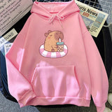 Capybara Floating & Sipping Bubble Tea Unisex Hoodie-Kawaii Dream
