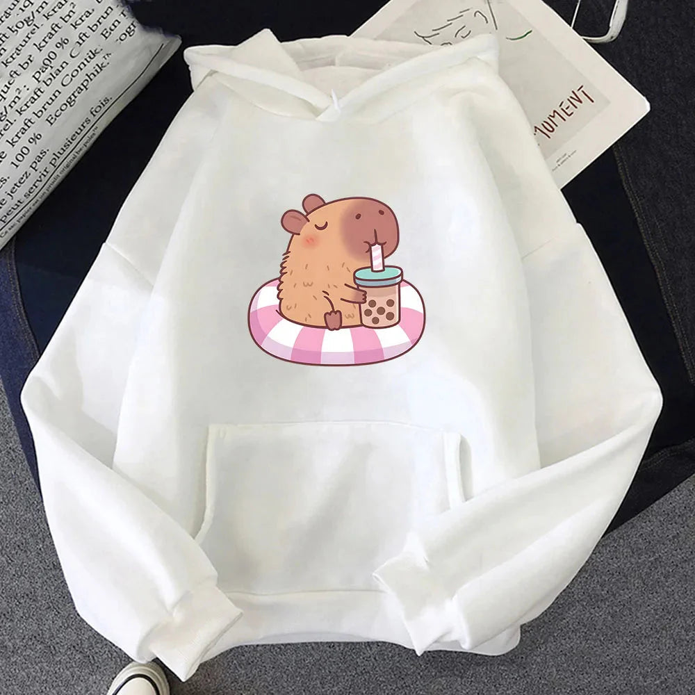 Capybara Floating & Sipping Bubble Tea Unisex Hoodie-Kawaii Dream