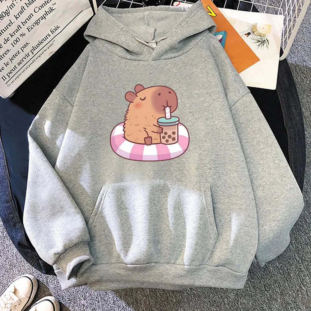 Capybara Floating & Sipping Bubble Tea Unisex Hoodie-Kawaii Dream