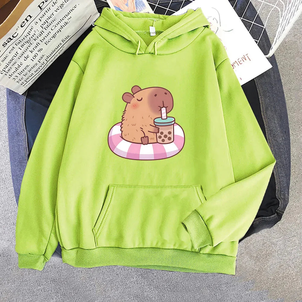 Capybara Floating & Sipping Bubble Tea Unisex Hoodie-Kawaii Dream