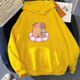 Capybara Floating & Sipping Bubble Tea Unisex Hoodie-Kawaii Dream