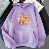 Capybara Hugging Drinking Bubble Tea Unisex Hoodie-Kawaii Dream
