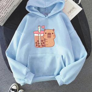 Capybara Hugging Drinking Bubble Tea Unisex Hoodie-Kawaii Dream