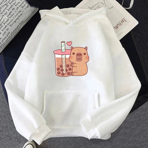 Capybara Hugging Drinking Bubble Tea Unisex Hoodie-Kawaii Dream