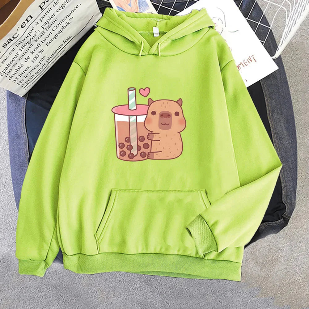 Capybara Hugging Drinking Bubble Tea Unisex Hoodie-Kawaii Dream