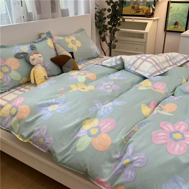 Cartoon Floral Pink Purple Green Bedding Set Collection-Kawaii Dream