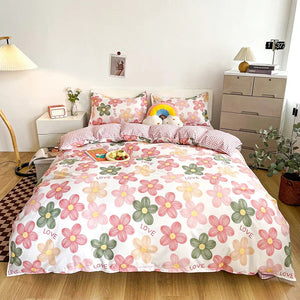 Cartoon Floral Pink Purple Green Bedding Set Collection-Kawaii Dream