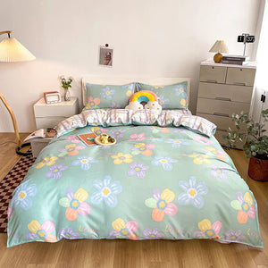 Cartoon Floral Pink Purple Green Bedding Set Collection-Kawaii Dream