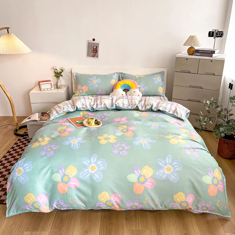 Cartoon Floral Pink Purple Green Bedding Set Collection-Kawaii Dream