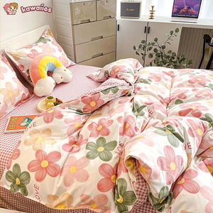Cartoon Floral Pink Purple Green Bedding Set Collection-Kawaii Dream