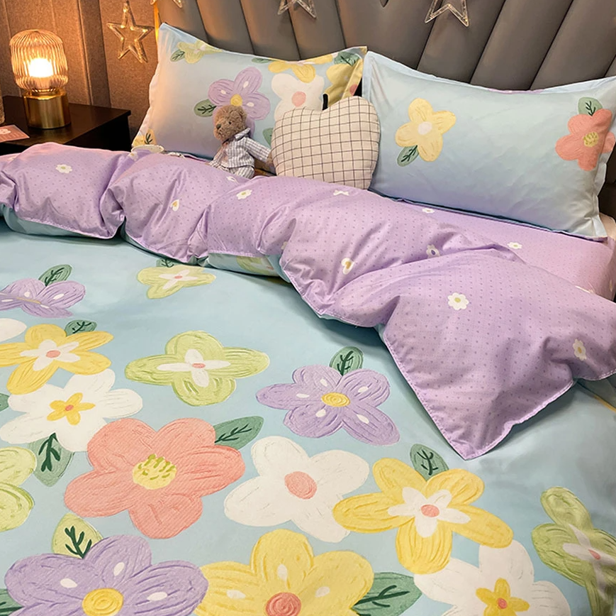 Cartoon Floral Pink Purple Green Bedding Set Collection-Kawaii Dream