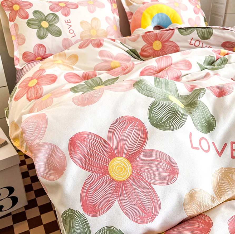 Cartoon Floral Pink Purple Green Bedding Set Collection-Kawaii Dream