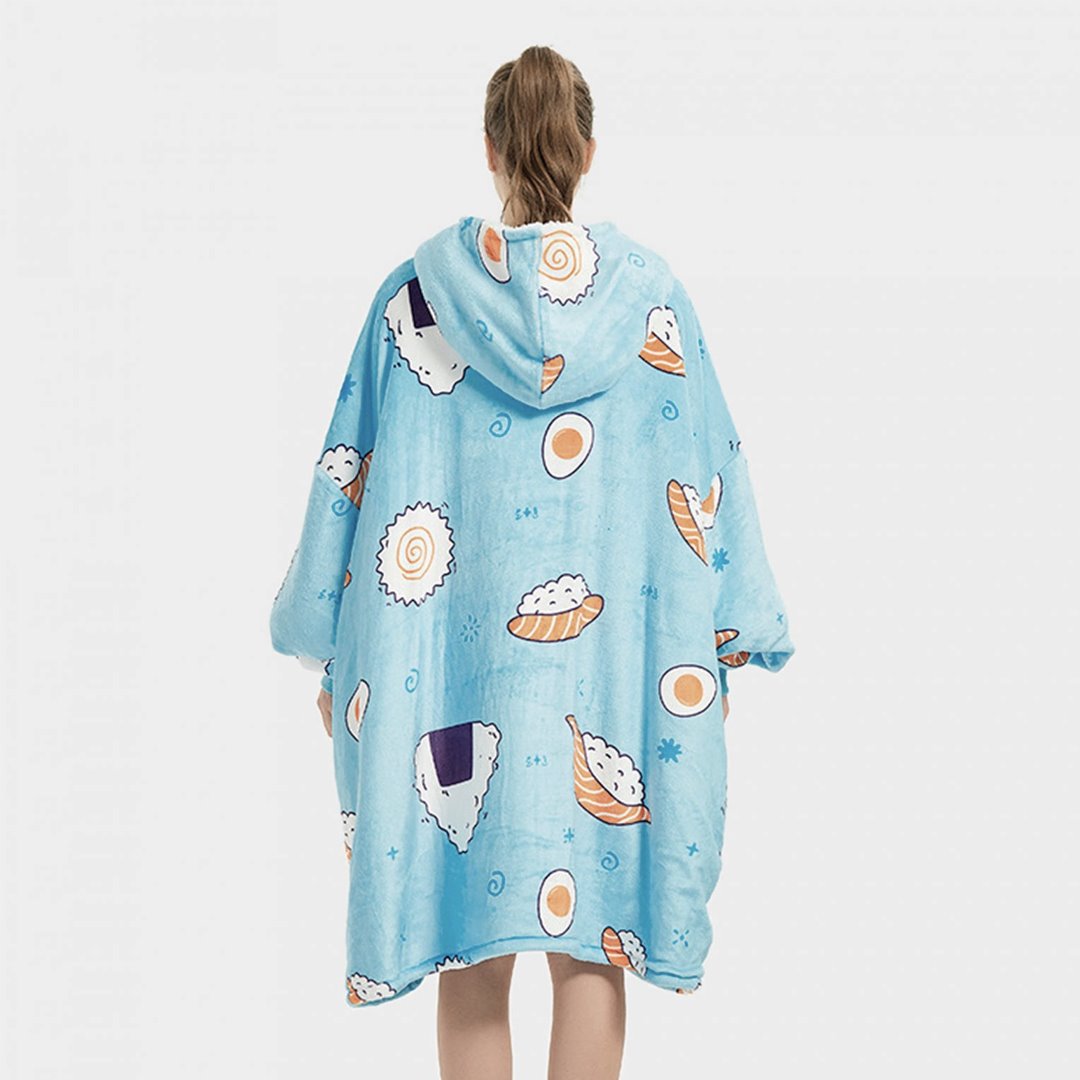 Cartoon Japanese Sushi Oversized Thick Blanket Hoodie-Kawaii Dream