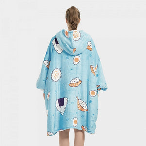 Cartoon Japanese Sushi Oversized Thick Blanket Hoodie-Kawaii Dream