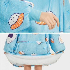 Cartoon Japanese Sushi Oversized Thick Blanket Hoodie-Kawaii Dream
