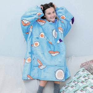 Cartoon Japanese Sushi Oversized Thick Blanket Hoodie-Kawaii Dream