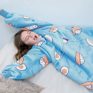 Cartoon Japanese Sushi Oversized Thick Blanket Hoodie-Kawaii Dream