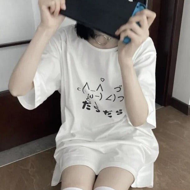 Cat Symbol Japanese Text White Women's Tee-Kawaii Dream