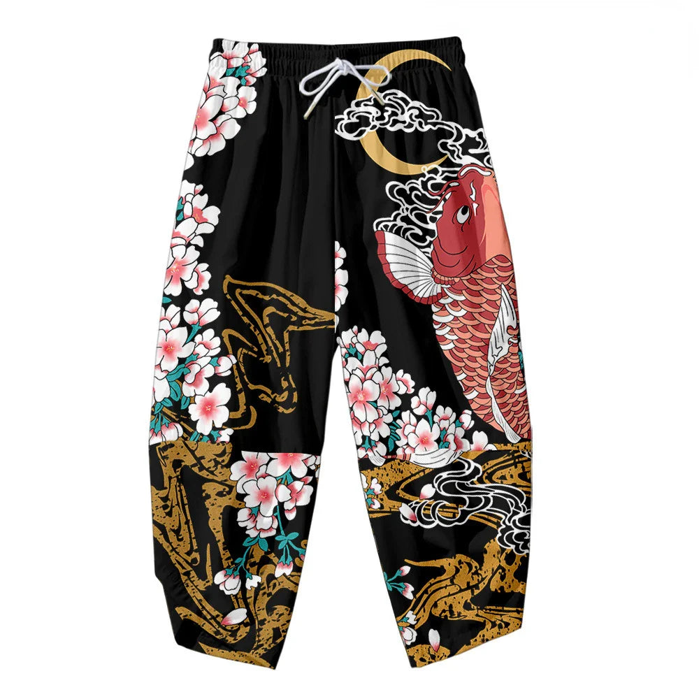 Cherry Blossomg Koi Fish Black Kimono Two-Piece Set-Kawaii Dream