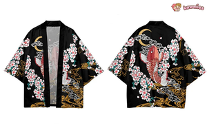 Cherry Blossomg Koi Fish Black Kimono Two-Piece Set-Kawaii Dream
