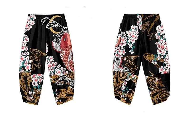 Cherry Blossomg Koi Fish Black Kimono Two-Piece Set-Kawaii Dream