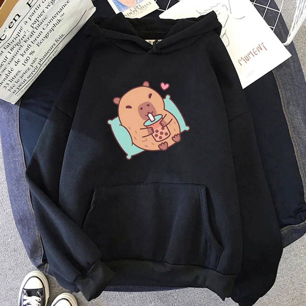 Chilling Capybara with Bubble Tea Unisex Hoodie-Kawaii Dream
