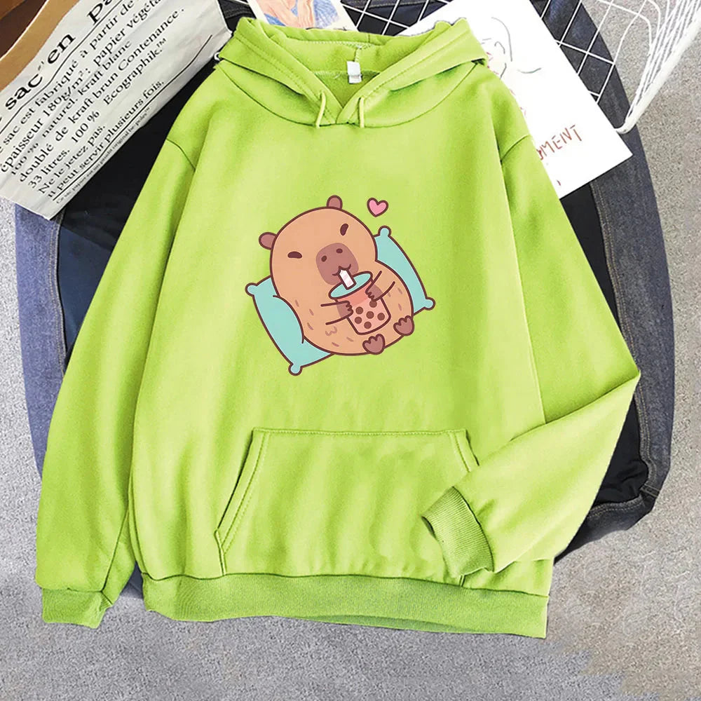 Chilling Capybara with Bubble Tea Unisex Hoodie-Kawaii Dream