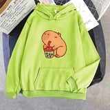 Chonky Capybara Drinking Matcha Bubble Tea Unisex Hoodie-Kawaii Dream