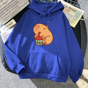 Chonky Capybara Drinking Matcha Bubble Tea Unisex Hoodie-Kawaii Dream