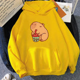 Chonky Capybara Drinking Matcha Bubble Tea Unisex Hoodie-Kawaii Dream
