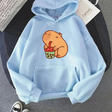 Chonky Capybara Drinking Matcha Bubble Tea Unisex Hoodie-Kawaii Dream