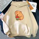 Chonky Capybara Drinking Matcha Bubble Tea Unisex Hoodie-Kawaii Dream