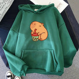 Chonky Capybara Drinking Matcha Bubble Tea Unisex Hoodie-Kawaii Dream