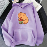 Chonky Capybara Drinking Matcha Bubble Tea Unisex Hoodie-Kawaii Dream