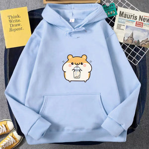 Chubby Hamster Drinking Bubble Tea Unisex Hoodie-Kawaii Dream