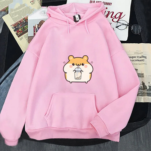 Chubby Hamster Drinking Bubble Tea Unisex Hoodie-Kawaii Dream