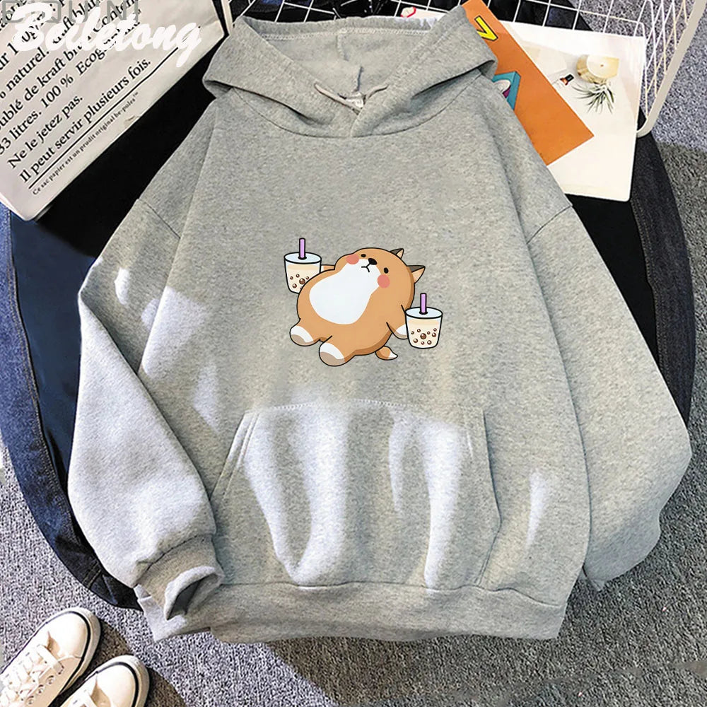 Chubby Shiba Inu Bubble Tea Unisex Hoodie-Kawaii Dream