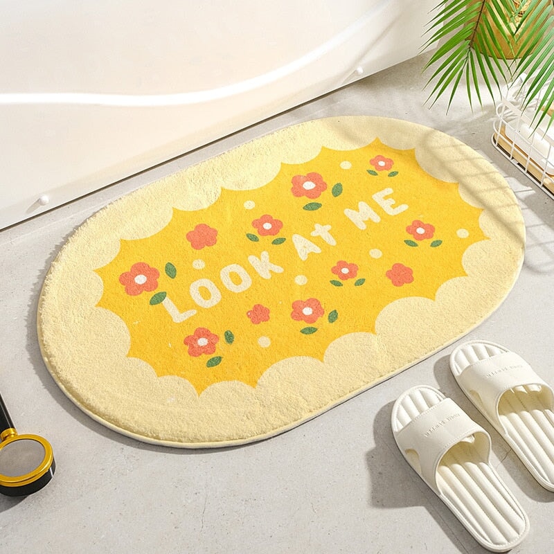 Circle Kawaii Floral Oval Bathroom Mat-Kawaii Dream