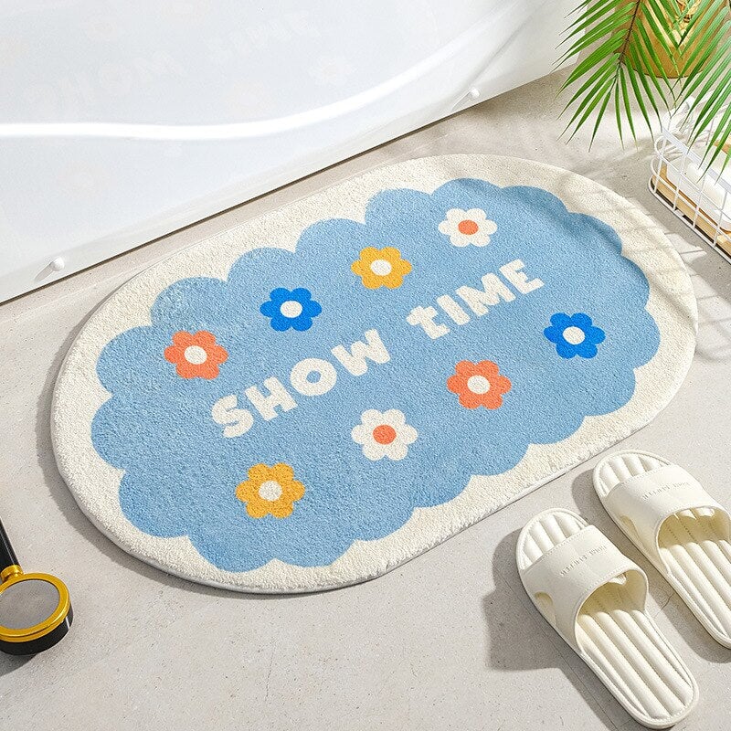 Circle Kawaii Floral Oval Bathroom Mat-Kawaii Dream
