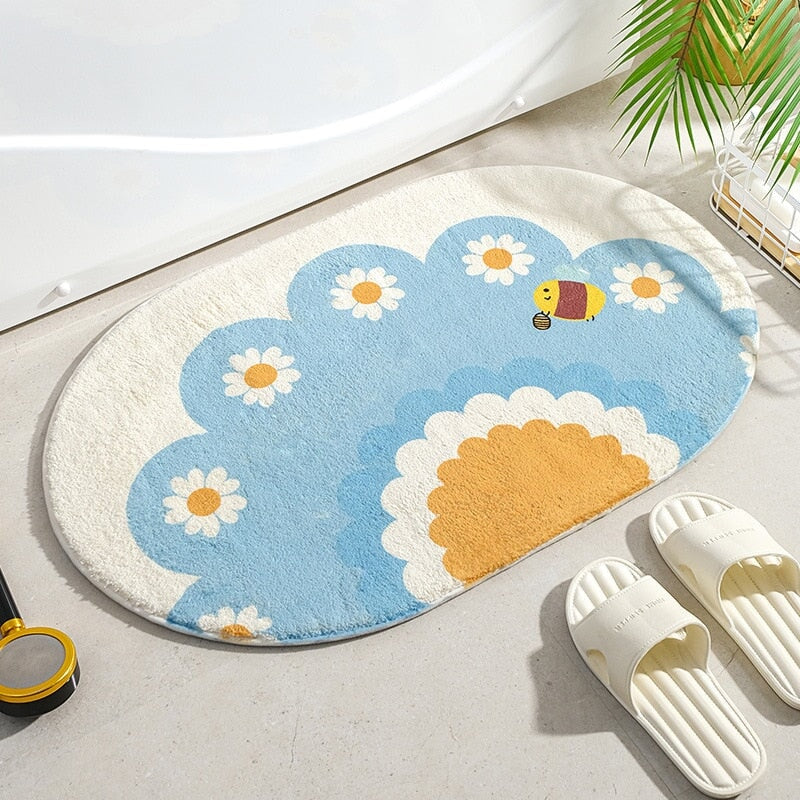 Circle Kawaii Floral Oval Bathroom Mat-Kawaii Dream
