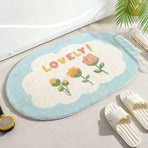 Circle Kawaii Floral Oval Bathroom Mat-Kawaii Dream