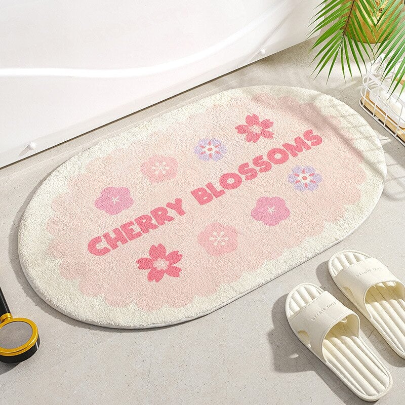 Circle Kawaii Floral Oval Bathroom Mat-Kawaii Dream